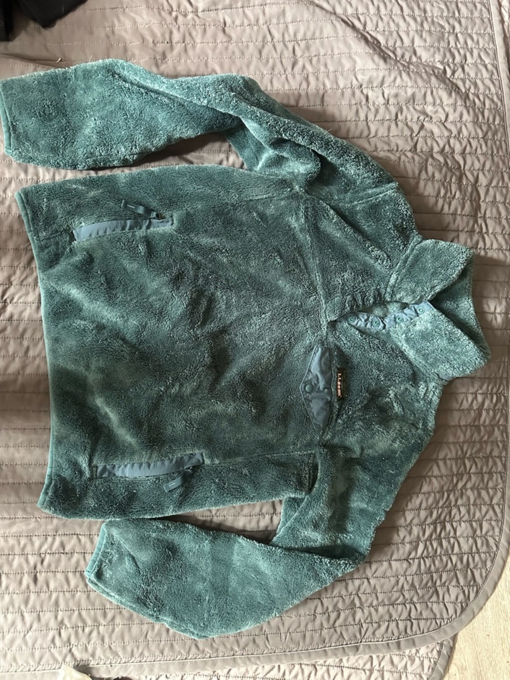 L.L. Bean Dark Teal Plush Fleece Snap Jacket